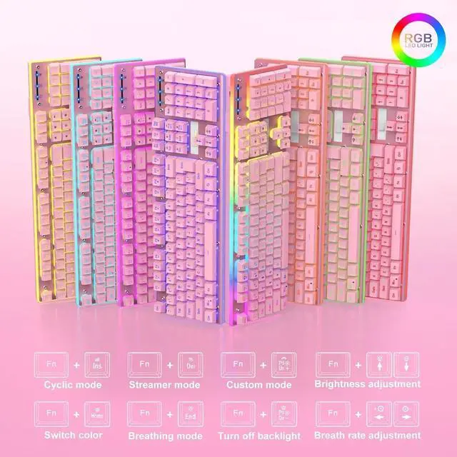 Alt view image 3 of 7 - FOR-Wired Gaming Keyboard and Mouse and Wrist Rest Combo, RGB Backlit, Mechanical Feel Anti-ghosting Keyboard + 7D 7200 DPI Mice+Soft Leather Wrist Rest 3 in 1 PC Gamer Accessories(Pink)