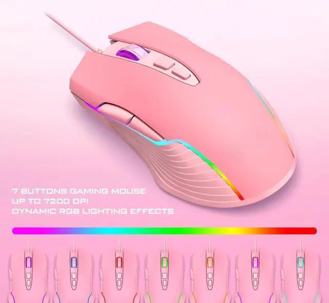 Alt view image 6 of 7 - FOR-Wired Gaming Keyboard and Mouse and Wrist Rest Combo, RGB Backlit, Mechanical Feel Anti-ghosting Keyboard + 7D 7200 DPI Mice+Soft Leather Wrist Rest 3 in 1 PC Gamer Accessories(Pink)