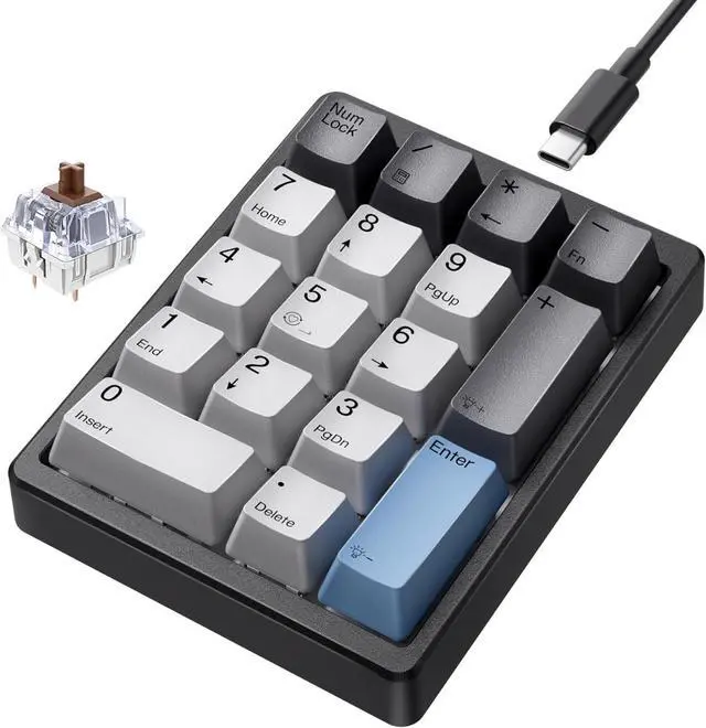 Main image of Mechanical Number Pad,Hot Swappable Numpad Wired USB 17 Keys Keypad White Backlit Numeric Keypad with PBT Keycaps for Laptop PC Compact Keyboards (Black, Brown Switch)