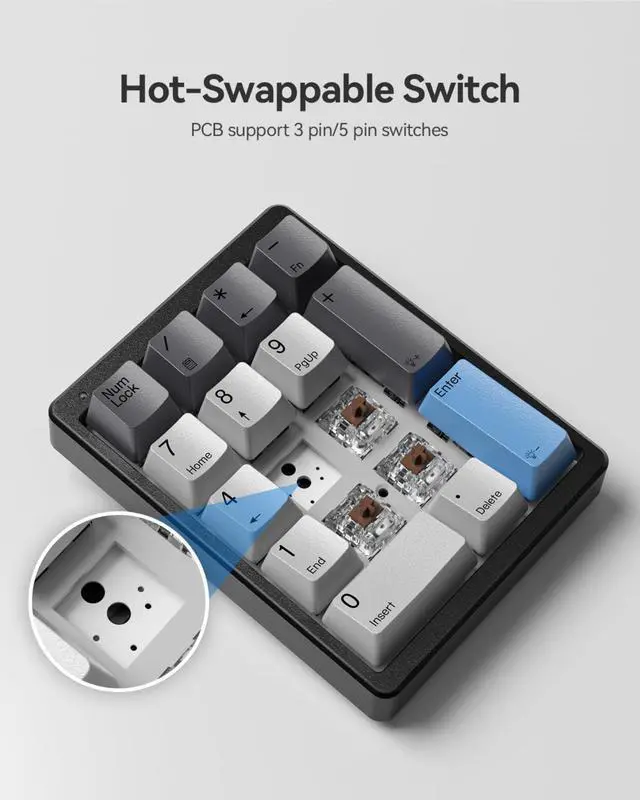 Alt view image 2 of 7 - Mechanical Number Pad,Hot Swappable Numpad Wired USB 17 Keys Keypad White Backlit Numeric Keypad with PBT Keycaps for Laptop PC Compact Keyboards (Black, Brown Switch)