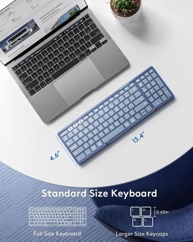 Alt view image 3 of 7 - Foldable Bluetooth Keyboard with Numeric Keypad, Full-Size Wireless Folding PU Leather, Portable Travel for iOS Android Windows Mac OS, Support 3 Device(BT5.1 x 3) Blue