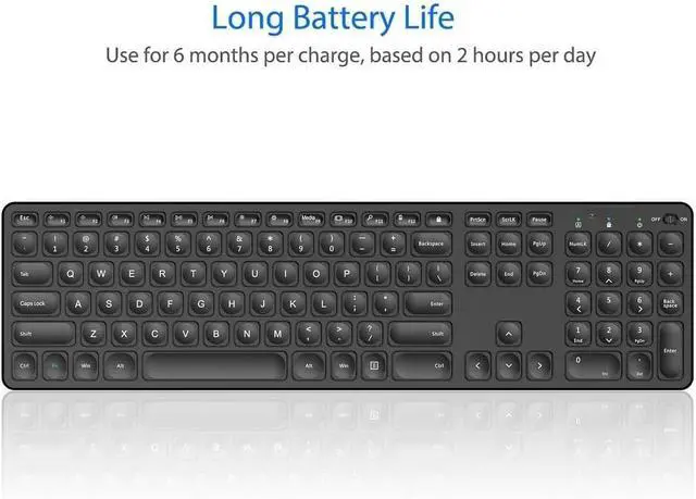 Alt view image 4 of 7 - FOR 2.4G Wireless Keyboard Ultra Slim Full Size Keyboard with Numeric Keypad and Media Hotkey for Computer/Desktop/PC/Laptop/Surface/Smart TV and Windows 10/8/ 7 Built-in Rechargeable Battery