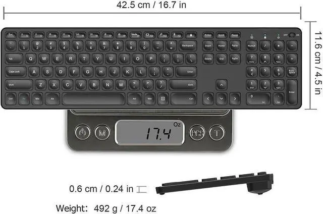 Alt view image 6 of 7 - FOR 2.4G Wireless Keyboard Ultra Slim Full Size Keyboard with Numeric Keypad and Media Hotkey for Computer/Desktop/PC/Laptop/Surface/Smart TV and Windows 10/8/ 7 Built-in Rechargeable Battery