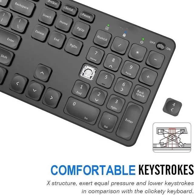 Alt view image 3 of 7 - FOR 2.4G Wireless Keyboard Ultra Slim Full Size Keyboard with Numeric Keypad and Media Hotkey for Computer/Desktop/PC/Laptop/Surface/Smart TV and Windows 10/8/ 7 Built-in Rechargeable Battery