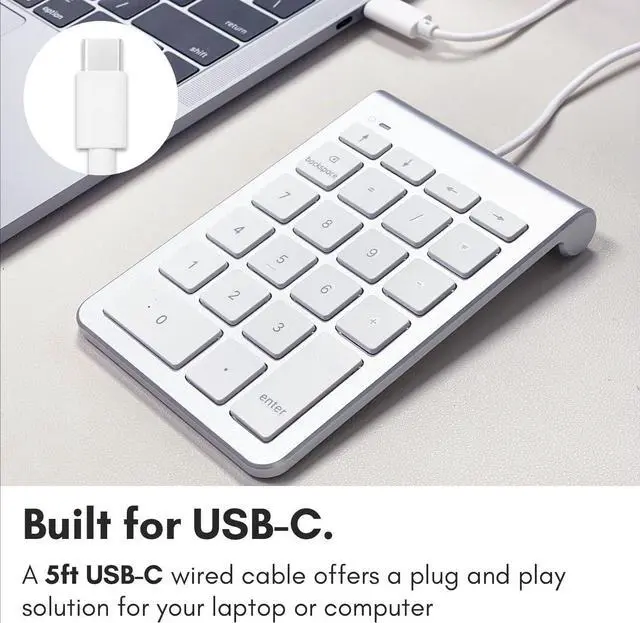 Alt view image 2 of 7 - FOR-USB C Wired Number Pad for Mac - 10 Key USB Keypad, Type C Numeric pad, Number Keypad for Keyboard and Number Pad for Laptop, MacBook Pro/Air, iMac, and PC - 5ft Cable Numpad - Silver Keypads
