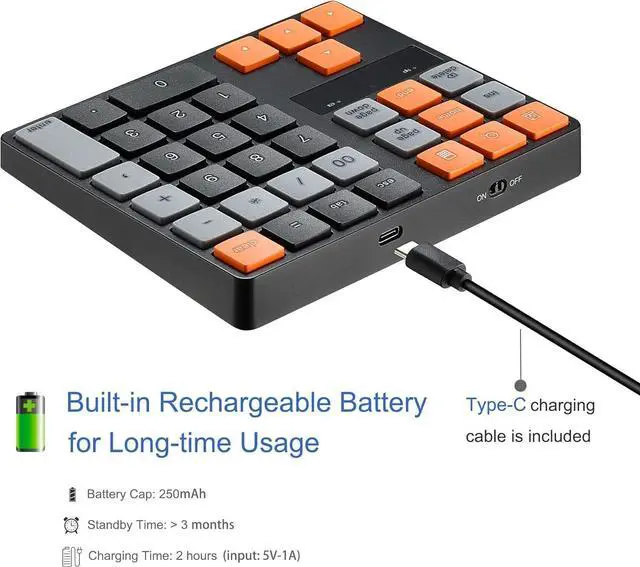 Alt view image 2 of 7 - for Bluetooth Numeric Keypad, Wireless Number Pad 35-Keys Financial Accounting Rechargeable Number Keyboard for Laptop Desktop, PC, Notebook