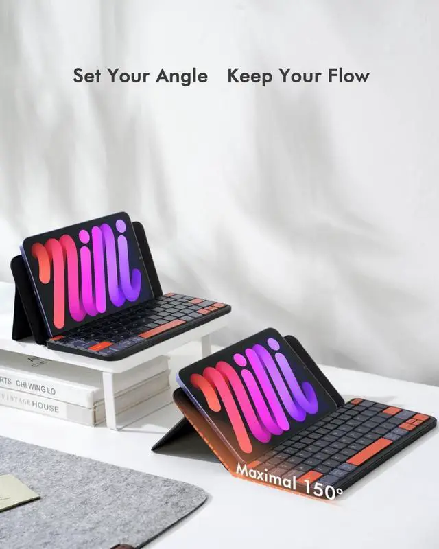 Alt view image 6 of 7 - Universal Travel Keyboard Plus, New Dual Bluetooth Portable Keypad with 7-Color Backlit & Any-Angle Stand, Wireless Tablet Keyboard for iPad/Z Fold/Galaxy Tabs/Phones, Keypad for iOS/Android/Windows