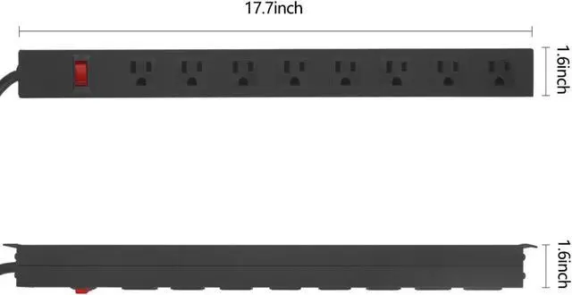 Alt view image 2 of 7 - for  Metal 8 Outlet Mountable Power Strip, Wall Mount Outlet Heavy Duty, Wide Spaced Commercial Shop Power Strip with Switch, 15A 125V 1875W, 6 FT SJT 14AWG Power Cord.(Black)