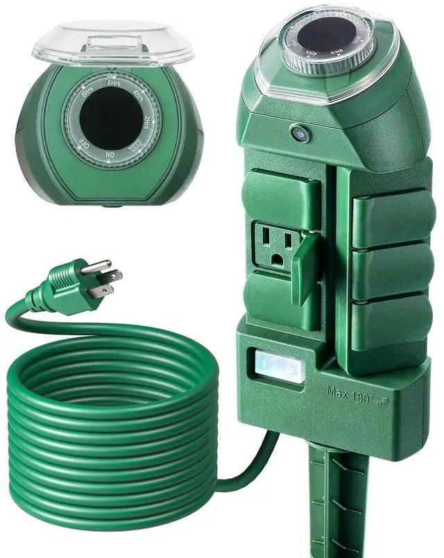 Main image of Outdoor Power Strip Timer with Photocell, Weatherproof Countdown Light Control, 6 Outlets 10ft Cord Dusk to Dawn Outdoor Timer for Halloween/Christmas Lights, Yard, 1875W/15A UL Listed