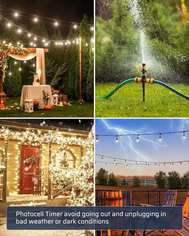 Alt view image 3 of 7 - Outdoor Power Strip Timer with Photocell, Weatherproof Countdown Light Control, 6 Outlets 10ft Cord Dusk to Dawn Outdoor Timer for Halloween/Christmas Lights, Yard, 1875W/15A UL Listed