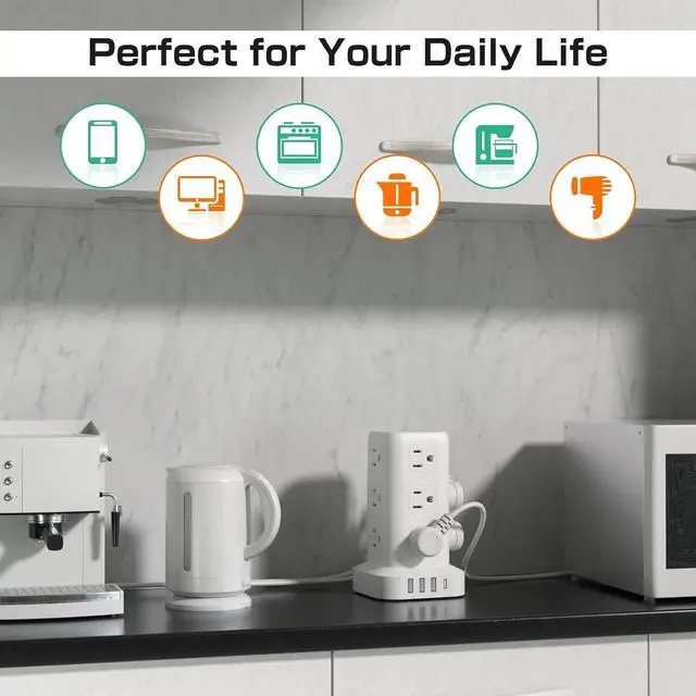 Alt view image 6 of 7 - Tower Surge Protector Power Strip with 12 Outlets 4 USB (1 USB C), 6.5Feet Extension Cord with Multiple Outlets, Charging Station, Power Strip Tower, Office Desk Supplies