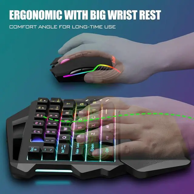 Alt view image 5 of 7 - Wireless One-Handed Gaming Keyboard, 2.4Ghz RGB Backlit Mini Gaming Keypad, Rechargeable 2000mAh Battery for PC Gamer