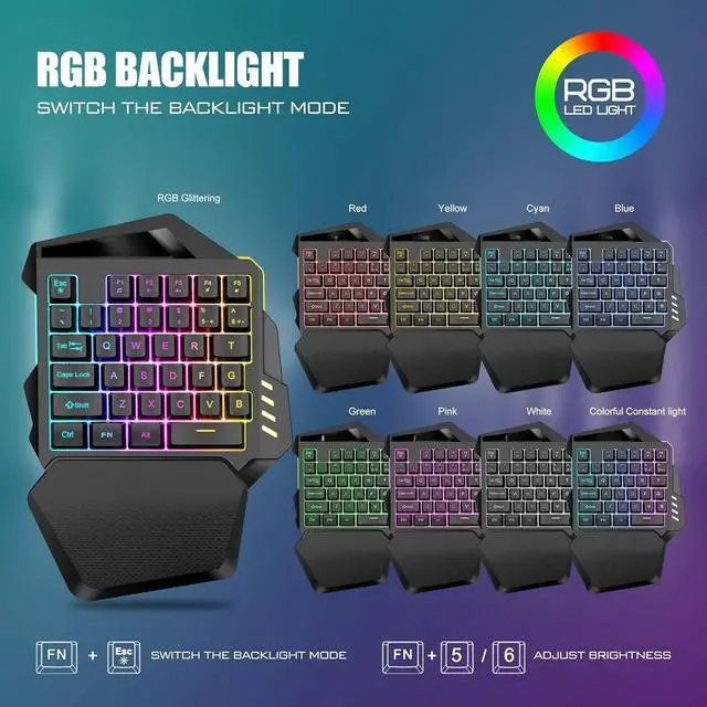Alt view image 4 of 7 - Wireless One-Handed Gaming Keyboard, 2.4Ghz RGB Backlit Mini Gaming Keypad, Rechargeable 2000mAh Battery for PC Gamer
