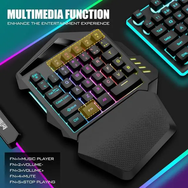 Alt view image 6 of 7 - Wireless One-Handed Gaming Keyboard, 2.4Ghz RGB Backlit Mini Gaming Keypad, Rechargeable 2000mAh Battery for PC Gamer