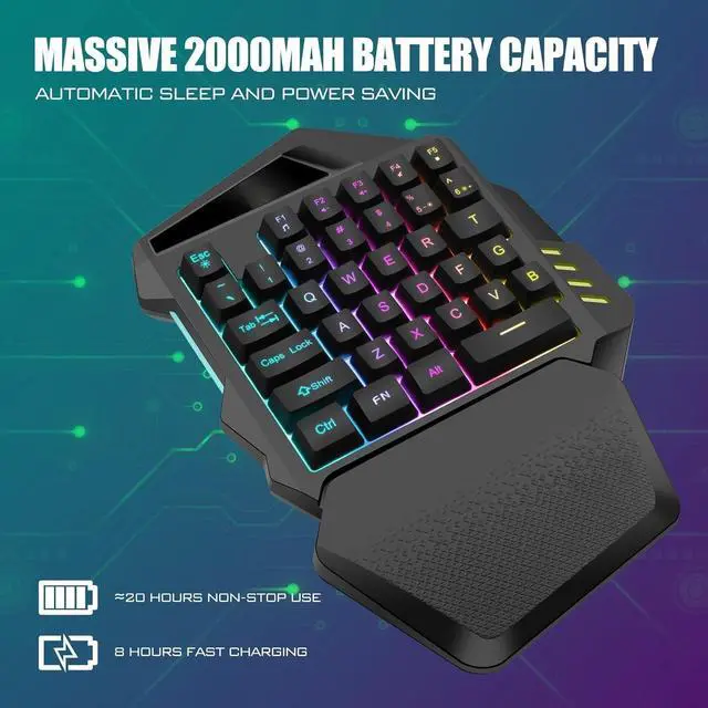 Alt view image 3 of 7 - Wireless One-Handed Gaming Keyboard, 2.4Ghz RGB Backlit Mini Gaming Keypad, Rechargeable 2000mAh Battery for PC Gamer