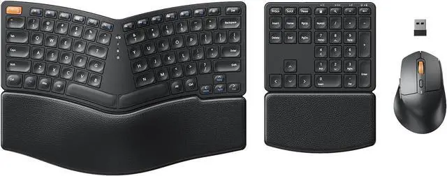 Main image of Ergonomic Keyboard Mouse, EKM04 2.4GHz USB Wireless Ergo Keyboard Mouse Combo with Separate Numeric Keypad, Split Design, Hard Wrist Rest, Rechargeable, for Windows Desktop/PC/Laptop