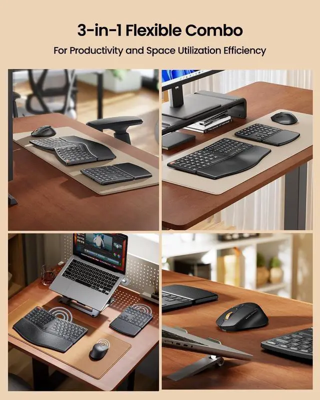 Alt view image 2 of 7 - Ergonomic Keyboard Mouse, EKM04 2.4GHz USB Wireless Ergo Keyboard Mouse Combo with Separate Numeric Keypad, Split Design, Hard Wrist Rest, Rechargeable, for Windows Desktop/PC/Laptop