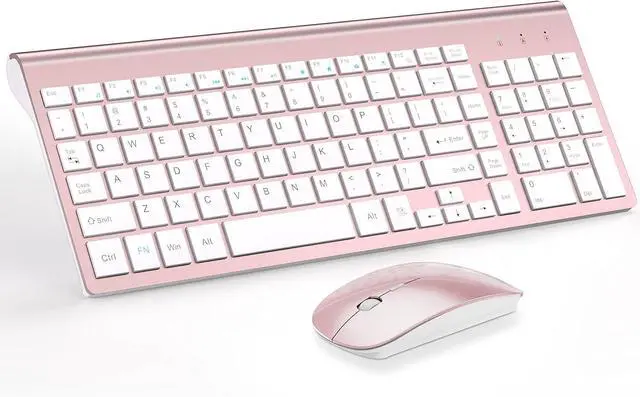 Main image of Wireless Keyboard and Mouse Ultra Slim Combo, 2.4G Silent Compact USB 2400DPI Mouse and Scissor Switch Keyboard Set with Cover, 2 AA & 2 AAA Batteries,for PC/Laptop/Windows/Mac-Rose Gold White