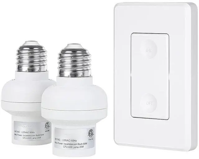 Main image of Remote Control Light Bulb Socket, Wireless Light Switch for Pull Chain Light Fixture, E26 E27 Bulb Base, No Wiring, ETL Listed(1 Wall Mounted Switch+2 Socket)