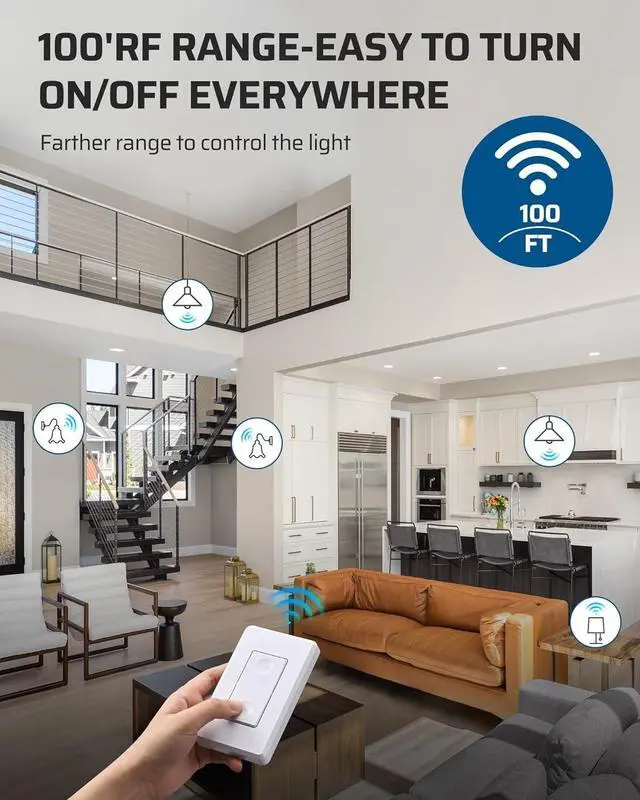 Alt view image 3 of 7 - Remote Control Light Bulb Socket, Wireless Light Switch for Pull Chain Light Fixture, E26 E27 Bulb Base, No Wiring, ETL Listed(1 Wall Mounted Switch+2 Socket)