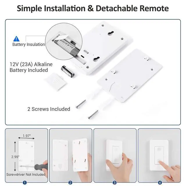 Alt view image 7 of 7 - Remote Control Light Bulb Socket, Wireless Light Switch for Pull Chain Light Fixture, E26 E27 Bulb Base, No Wiring, ETL Listed(1 Wall Mounted Switch+2 Socket)
