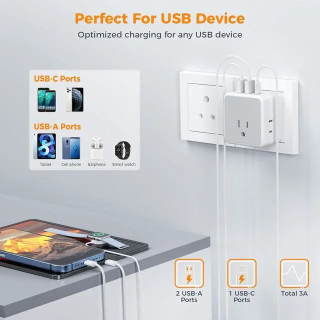 Alt view image 5 of 6 - forEuropean UK India Travel Plug Adapter Kit, International Detachable with 3 Outlet 3 USB(1 USB C), Type C/G/D EU Power Adaptor, US to Europe Italy Spain France Ireland Dubai Maldives