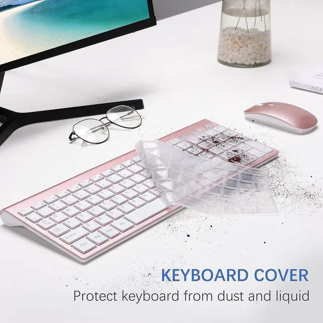 Alt view image 5 of 6 - Wireless Keyboard and Mouse Ultra Slim Combo, 2.4G Silent Compact USB 2400DPI Mouse and Scissor Switch Keyboard Set with Cover, 2 AA & 2 AAA Batteries,for PC/Laptop/Windows/Mac-Rose Gold White