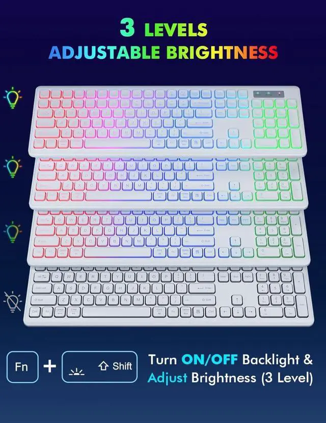 Alt view image 2 of 6 - Wireless Keyboard and Mouse - RGB Backlit, Rechargeable & Light Up Letters, Full-Size, Ergonomic Tilt Angle, Sleep Mode, 2.4GHz Quiet Keyboard Mouse for Mac, Windows, Laptop, PC(White)