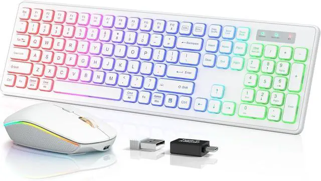 Main image of Wireless Keyboard and Mouse - RGB Backlit, Rechargeable & Light Up Letters, Full-Size, Ergonomic Tilt Angle, Sleep Mode, 2.4GHz Quiet Keyboard Mouse for Mac, Windows, Laptop, PC(White)