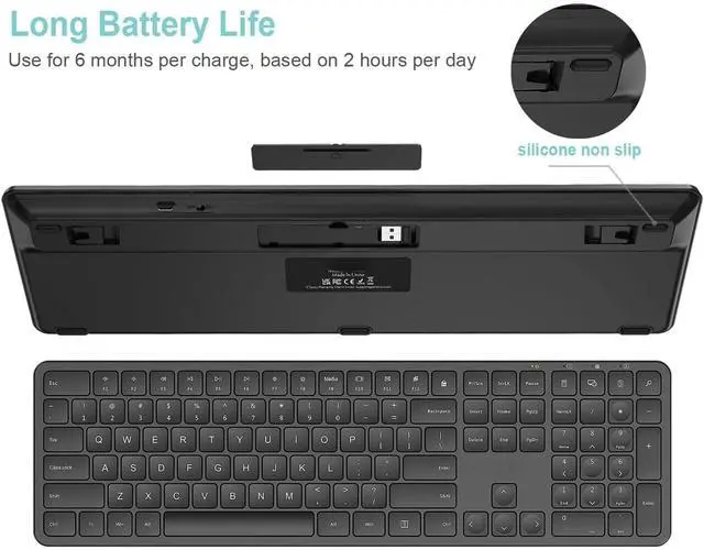 Alt view image 4 of 7 - 2.4G USB Wireless Keyboard Ultra Slim Full Size Keyboard with Numeric Keypad and Media Hotkey for Computer/Desktop/PC/Laptop/Surface/Smart TV and Windows 11/10