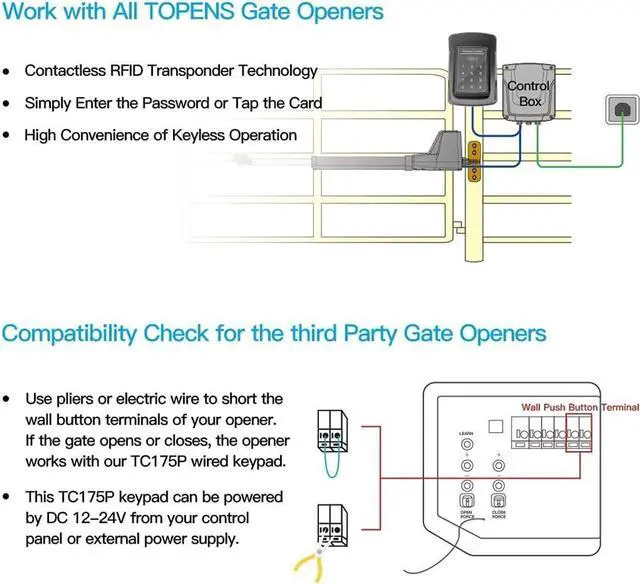 Alt view image 4 of 7 - Touch Panel Wired Keypad, Universal Keyless Entry Keypad DC 12V 24V for The Automatic Driveway Gate Opener, Magnetic Lock, Door Access Control System, Digital Code or RF ID Card