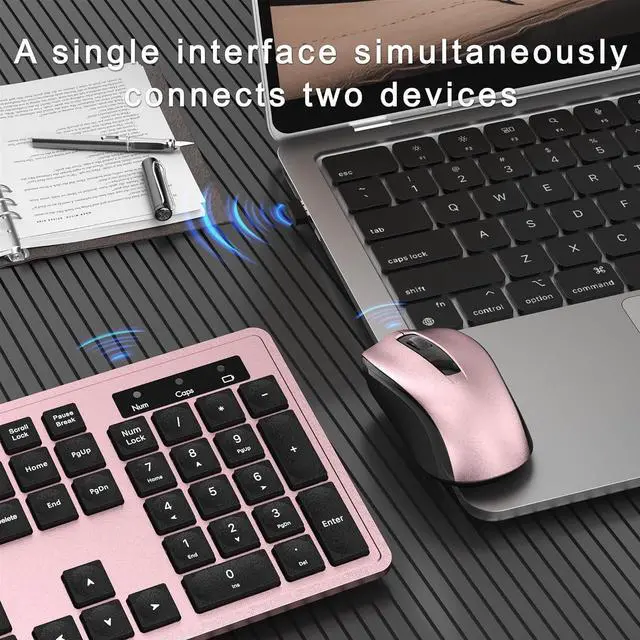 Alt view image 2 of 6 - FOR Wireless Keyboard and Mouse Combo, Full-Size 104-Key Office Keyboard with 15 Function Keys, Numeric Keypad, Single USB Receiver, Compatible with PC and Laptop(Pink)