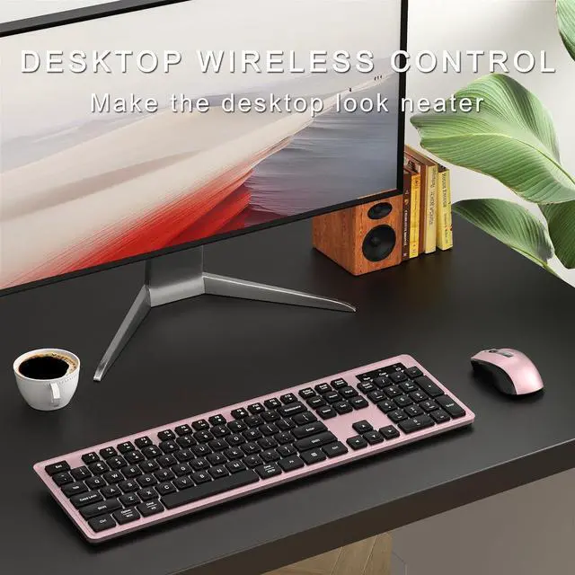 Alt view image 4 of 6 - FOR Wireless Keyboard and Mouse Combo, Full-Size 104-Key Office Keyboard with 15 Function Keys, Numeric Keypad, Single USB Receiver, Compatible with PC and Laptop(Pink)