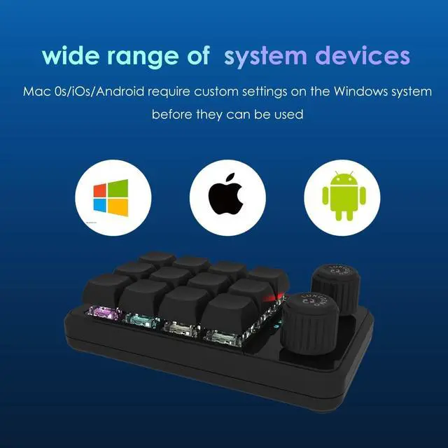 Alt view image 5 of 7 - Macro Pad Macro Keyboard Programmable Keypad Customized 12-Key Mini Mechanical Gaming Keyboard One Handed Keyboard RGB OSU Micro Keyboard Macropad Knob Wireless Receiver&Type C 1m Cable(Black)