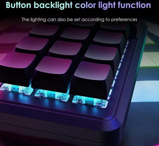 Alt view image 7 of 7 - Macro Pad Macro Keyboard Programmable Keypad Customized 12-Key Mini Mechanical Gaming Keyboard One Handed Keyboard RGB OSU Micro Keyboard Macropad Knob Wireless Receiver&Type C 1m Cable(Black)