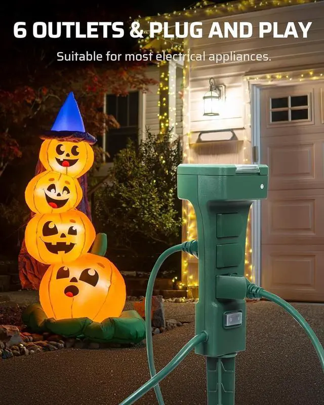 Alt view image 3 of 7 - Outdoor Power Stake Timer Waterproof, 100FT Range Remote Control Outlet Timer, 6 Grounded Outlets 6FT Cord, Photocell Dusk to Dawn, for Lights, Garden, 1875W/15A UL Listed