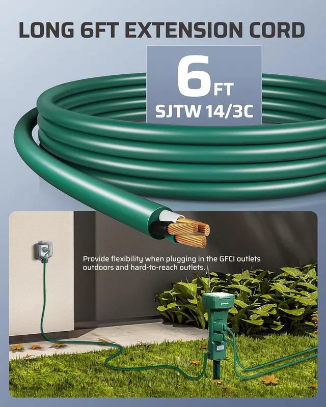 Alt view image 7 of 7 - Outdoor Power Stake Timer Waterproof, 100FT Range Remote Control Outlet Timer, 6 Grounded Outlets 6FT Cord, Photocell Dusk to Dawn, for Lights, Garden, 1875W/15A UL Listed