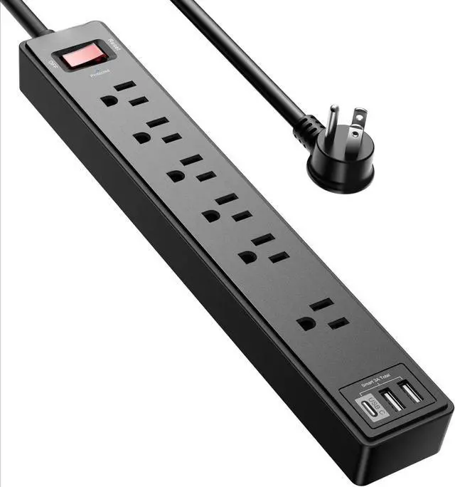 Main image of 6Ft Power Strip Surge Protector -  Extension Cord with 6 AC Outlets and 3 USB Ports for for Home, Office, Dorm Essentials, 1680 Joules, ETL Listed, (Black)