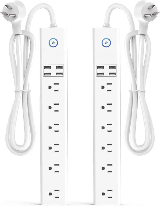 Main image of 2 Pack Power Strip Surge Protector Flat Plug - 6 Widely Spaced Outlets 4 USB Charging Ports, 2100J/10A with 6Ft Long Extension Cord, Overload Surge Protection, Wall Mount for Home Office