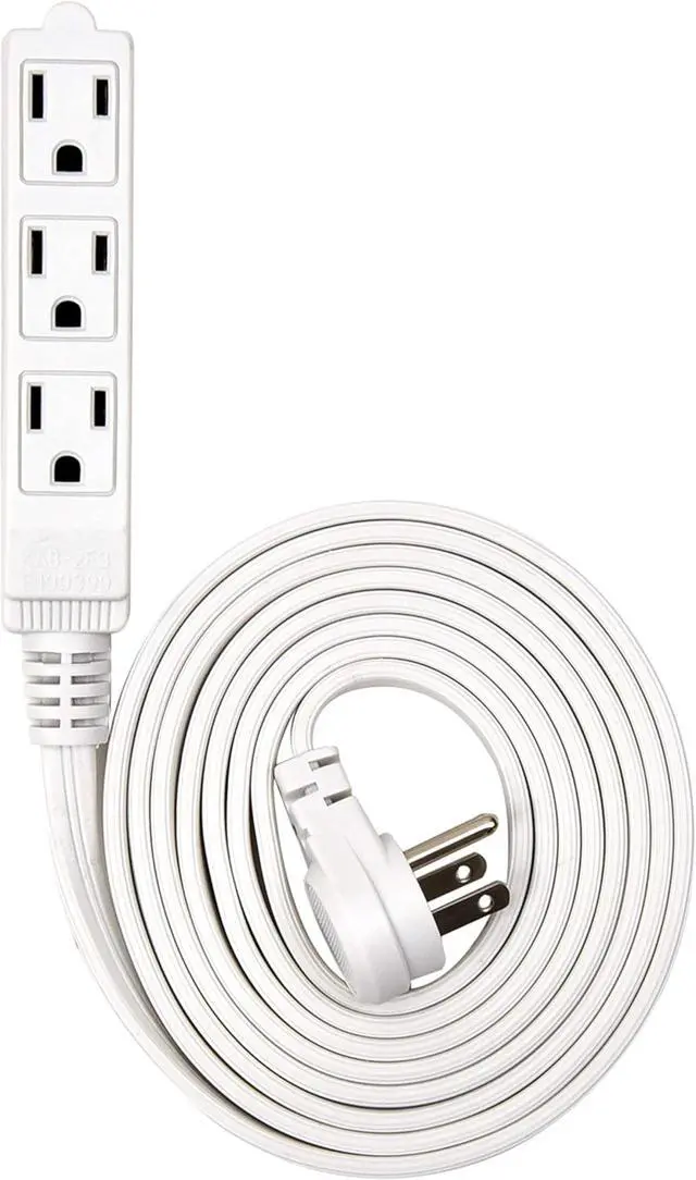 Alt view image 2 of 4 - Flat Multiple Outlet Extension Cord 30 Ft for Indoor Use by Electes- UL-Listed 3-Prong Multi Extension Wire- Space-Saving Flat Angled Extension Cord- White