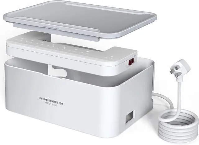 Main image of FOR-Power Strip with Cable Management Box, Surge Protector 8 Outlets and 3 USB Ports with Switch Control, 6.6 ft Flat Plug Extension Cord, Organizer Charging Station for Kitchen, Dorm, Office,Home