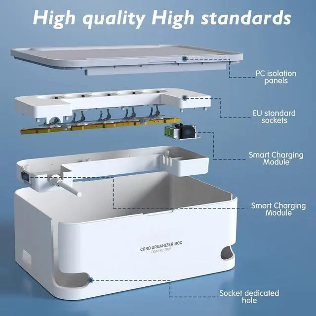 Alt view image 2 of 7 - FOR-Power Strip with Cable Management Box, Surge Protector 8 Outlets and 3 USB Ports with Switch Control, 6.6 ft Flat Plug Extension Cord, Organizer Charging Station for Kitchen, Dorm, Office,Home