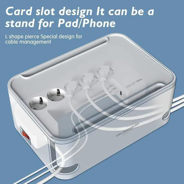 Alt view image 5 of 7 - FOR-Power Strip with Cable Management Box, Surge Protector 8 Outlets and 3 USB Ports with Switch Control, 6.6 ft Flat Plug Extension Cord, Organizer Charging Station for Kitchen, Dorm, Office,Home