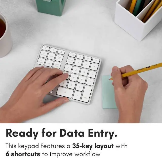 Alt view image 2 of 7 - Bluetooth Number Pad for Laptop - Rechargeable Wireless Numeric Keypad - Slim 35 Key Wireless Number Pad for Data Entry, 10 Key Numpad Compatible with Mac, MacBook, iPad, PC Desktop, Windows