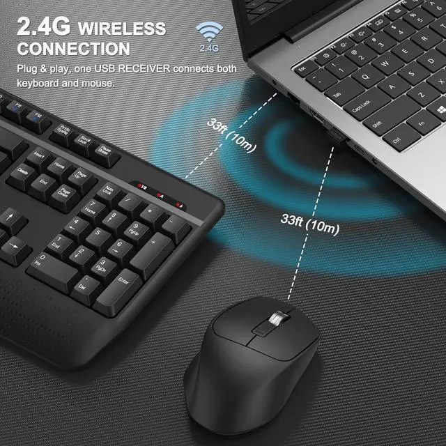 Alt view image 3 of 7 - Wireless Keyboard and Mouse Combo, 2.4G Full-Sized Ergonomic Computer Keyboard with Wrist Rest and 3 Level DPI Adjustable Wireless Mouse for Windows, Mac OS Desktop/Laptop/PC (Dark Gray)