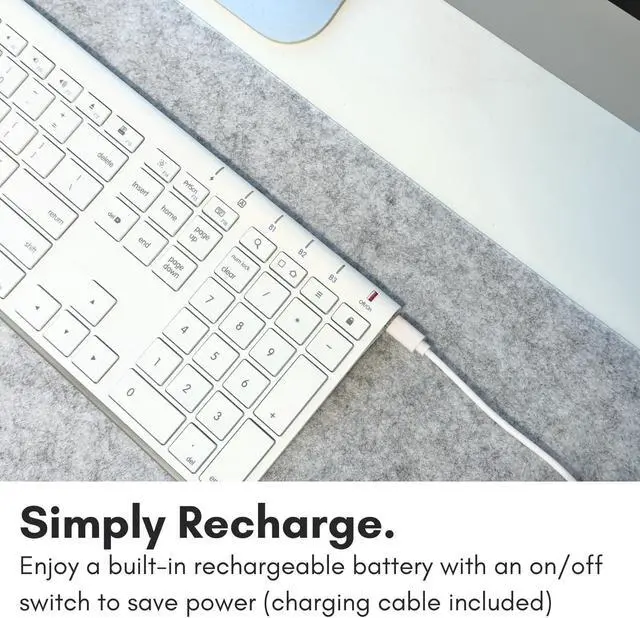 Alt view image 4 of 7 - Wireless Bluetooth Keyboard for Mac - Compatible Apple Keyboard or MacBook Pro/Air, iMac - Multi-Device, Up to 3 Devices with 110 Keys, 20 Shortcuts, Numeric Keypad, and Rechargeable - White