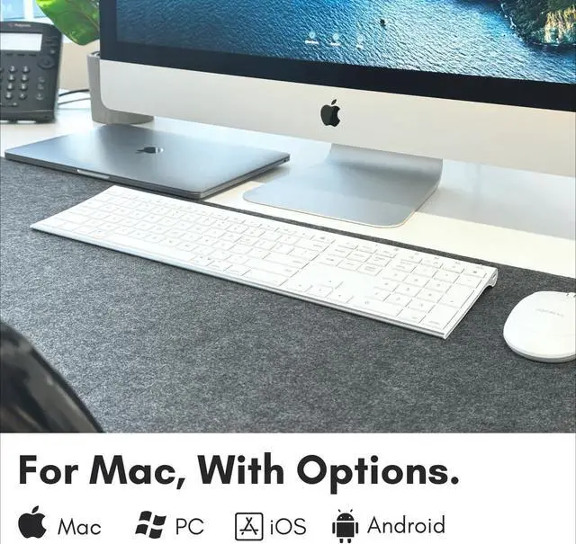 Alt view image 2 of 7 - Wireless Bluetooth Keyboard for Mac - Compatible Apple Keyboard or MacBook Pro/Air, iMac - Multi-Device, Up to 3 Devices with 110 Keys, 20 Shortcuts, Numeric Keypad, and Rechargeable - White