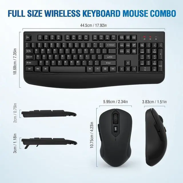 Alt view image 6 of 6 - Wireless Keyboard and Mouse Combo, Full-Sized 2.4GHz Wireless Keyboard with Comfortable Palm Rest and Optical Wireless Mouse for Windows, Mac OS PC/Desktops/Computer/Laptops (Black)