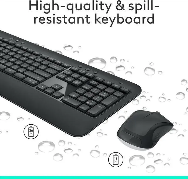 Alt view image 4 of 7 - Advanced Wireless Keyboard and Mouse Combo for Windows, 2.4 GHz Unifying USB-Receiver, Multimedia Hotkeys, 3-Year Battery Life, for PC, Laptop