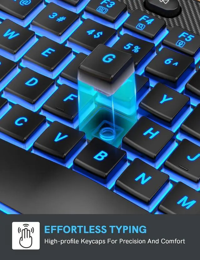 Alt view image 7 of 7 - Ergonomic Wireless Keyboard and Mouse Combo - Wave Keyboard with Soft Leather Wrist Rest, Resistant Keys, RGB Backlit Rechargeable Set for PC/Mac/Chromebook (Black)